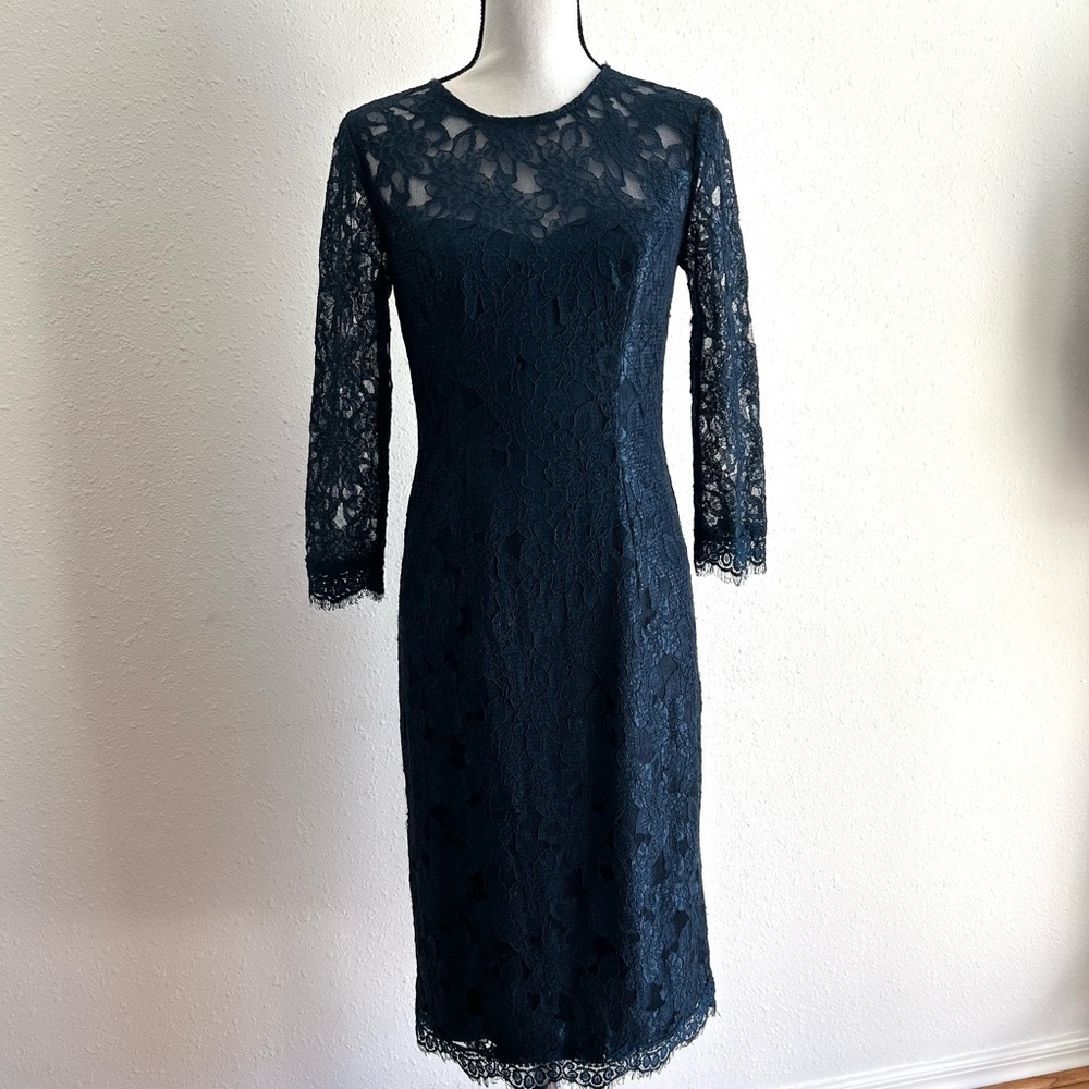 JS Collections Size 10 Blue Lace Cocktail Dress Sheath BodyCon Sexy Open Back
